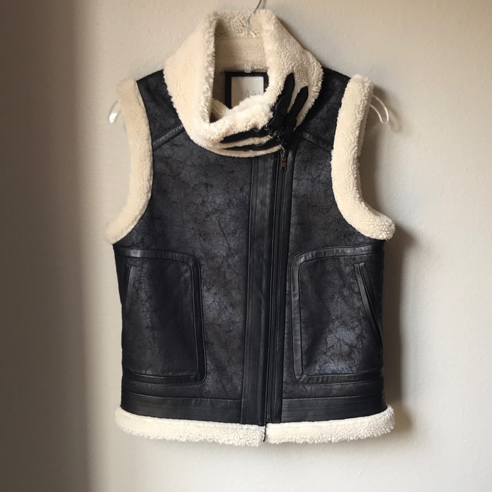 Joie Danay Faux Shearling Vest with Leather Accent